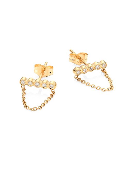 Zoe Chicco - Diamond & 14K Yellow Gold Draped Chain Stud Earrings