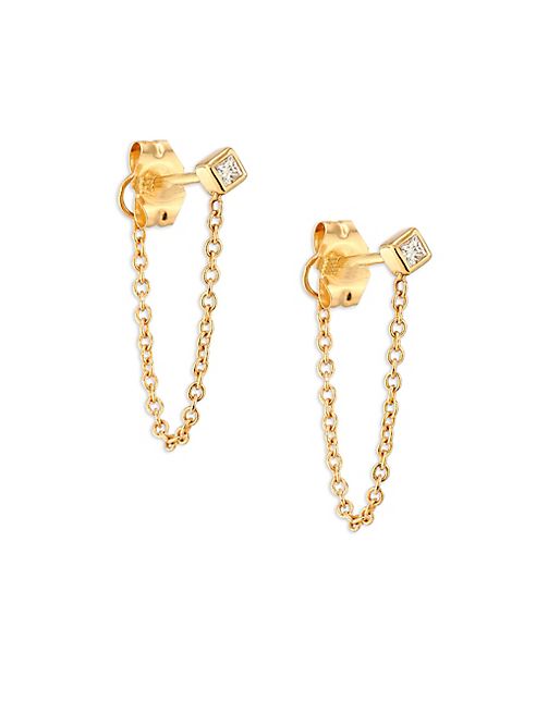 Zoe Chicco - Diamond & 14K Yellow Gold Front Back Stud Earrings