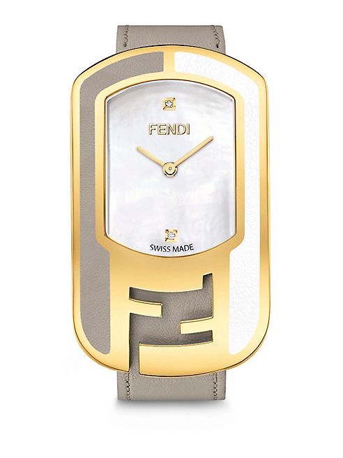 Fendi - Chameleon Diamond, Mother-Of-Pearl, Goldtone stainless Steel & Leather Strap Watch/Tortura