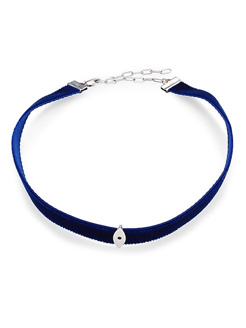 Jennifer Zeuner Jewelry - Ivy Otis Blue Sapphire, Sterling Silver & Velvet Choker