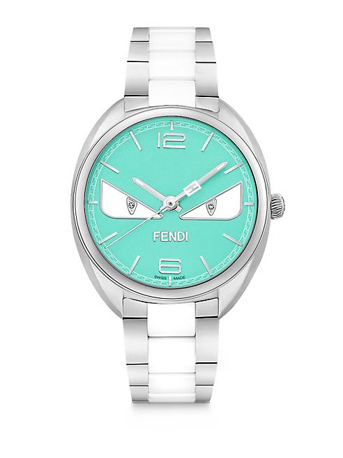 Fendi - Momento Fendi Bug Diamond, Stainless Steel & Turquoise Ceramic Bracelet Watch