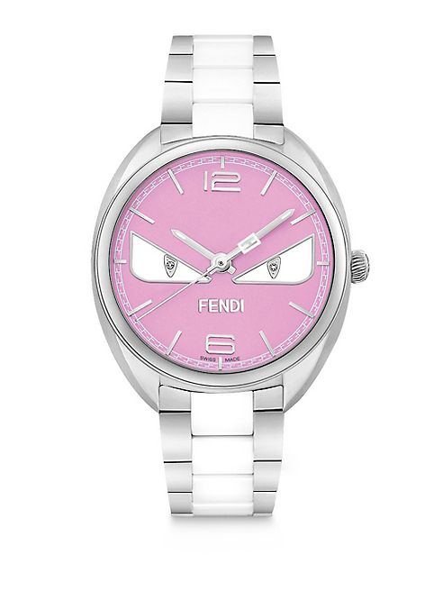 Fendi - Momento Fendi Bug Diamond, Stainless Steel & White Ceramic Bracelet Watch