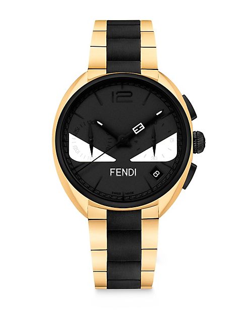 Fendi - Momento Fendi Bug Goldtone & Black Stainless Steel Bracelet Watch