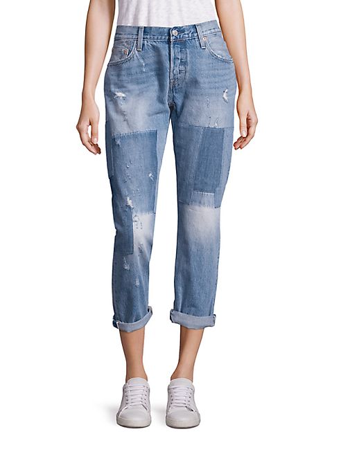 Levi's - 501 Light Wash Patchwork Cropped Jeans