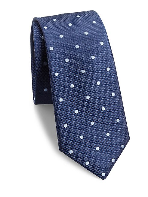 611 Saks Fifth Avenue New York - Textured Polka-Dot Silk Tie