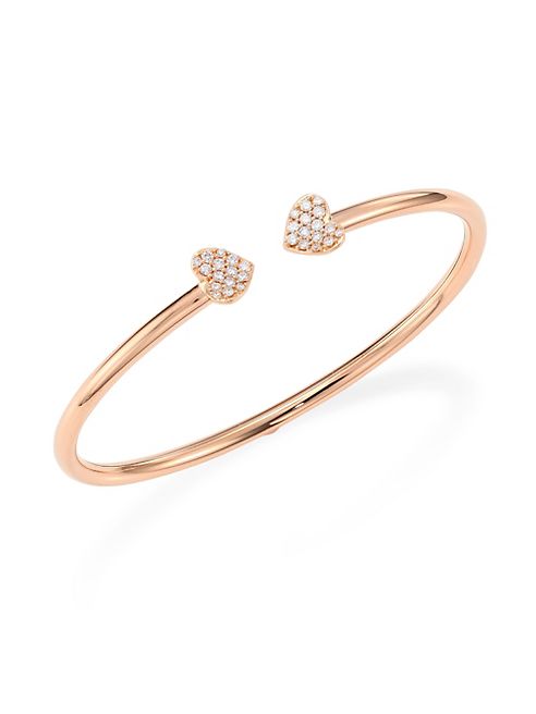 Hueb - Hearts Diamond & 18K Rose Gold Open Bangle