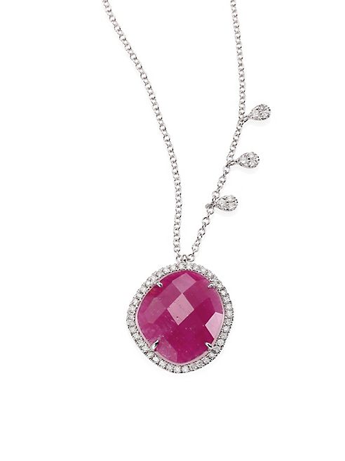 Meira T - Diamond, Ruby, 14K White Gold Pendant Necklace