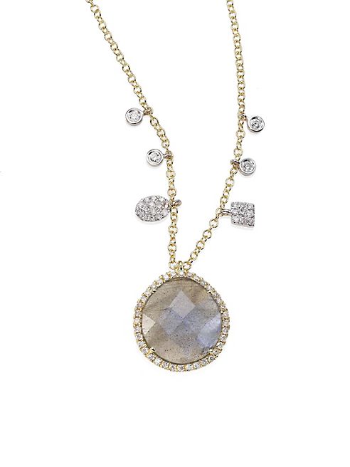 Meira T - Diamond, Blue Labradorite, 14K Yellow & White Gold Pendant Necklace