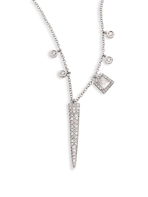 Meira T - Dagger Diamond, White Topaz & 14K White Gold Pendant Necklace