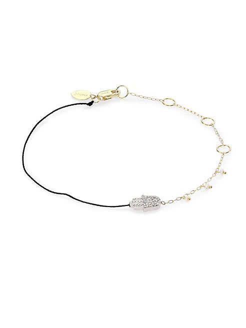 Meira T - Hamsa Hand Diamond, 14K White & Yellow Gold Bracelet