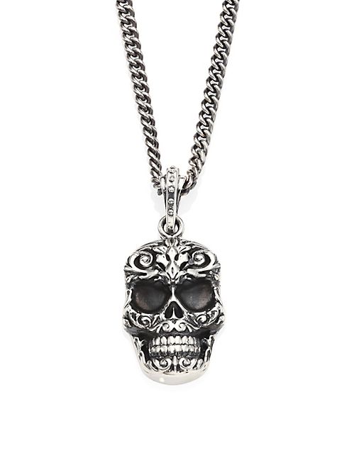 King Baby Studio - Sterling Silver Carved Baroque Skull Pendant Necklace