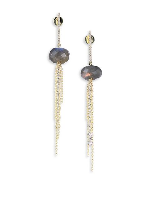 Meira T - Diamond, Blue Labradorite, 14K Yellow & White Gold Drop Earrings