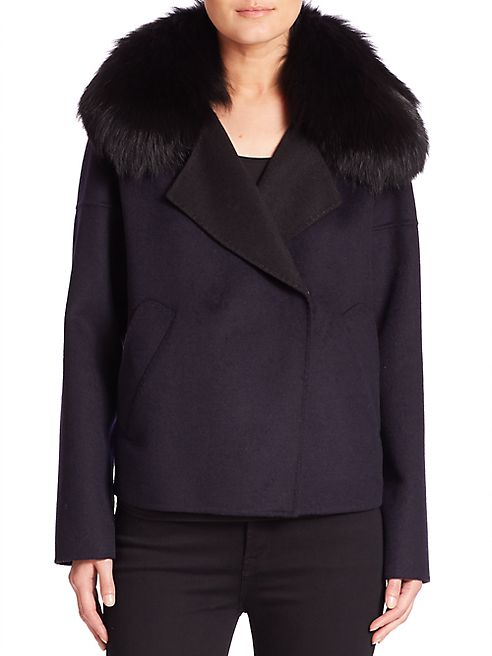 Derek Lam 10 Crosby - Fox Fur Collar Cropped Peacoat