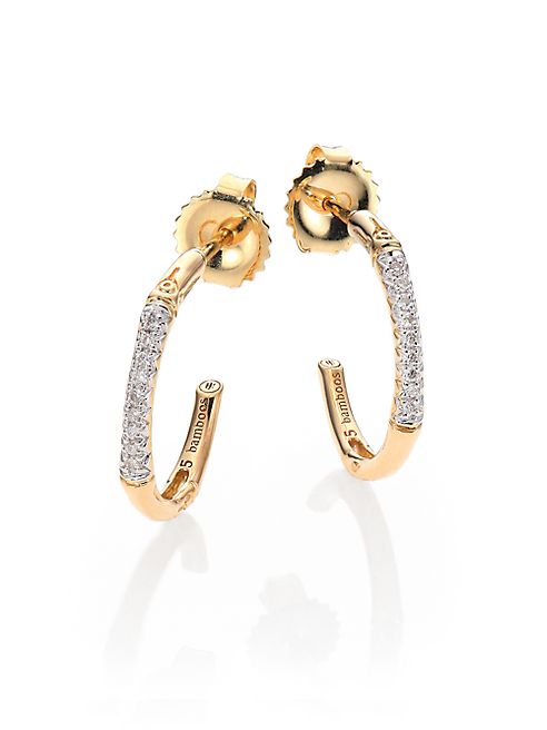 John Hardy - Bamboo Extra Small Diamond & 18K Yellow Gold Hoop Earrings/0.4