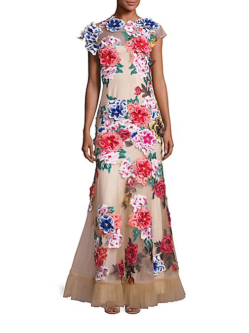 Basix Black Label - Floral Applique Mermaid Gown