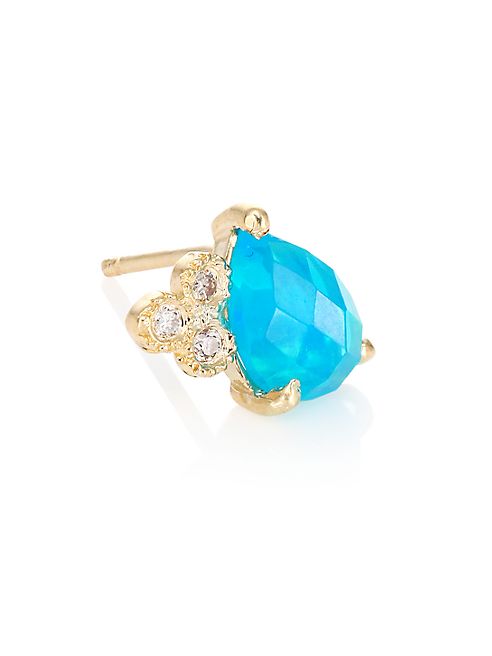 Jacquie Aiche - Diamond, Blue Opal & 14K Yellow Gold Teardrop Single Stud Earring