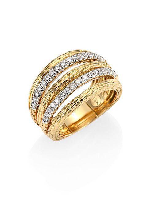 John Hardy - Classic Chain Diamond & 18K Yellow Gold Five-Row Ring