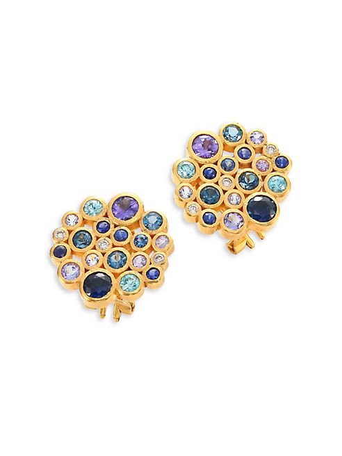 GURHAN - Pointelle Diamond, Multi-Stone & 24K Yellow Gold Stud Earrings