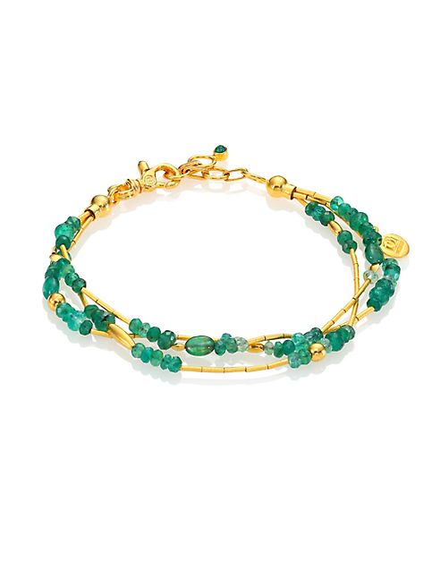 GURHAN - Delicate Rain Emerald & 24K Yellow Gold Triple-Strand Bracelet