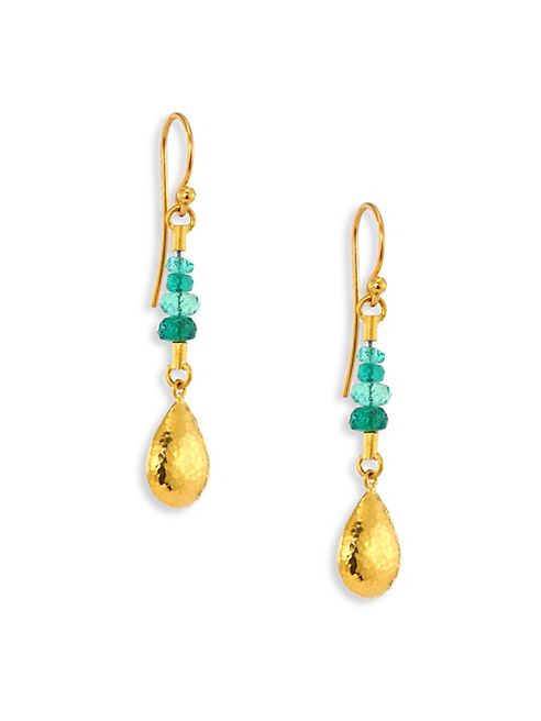 GURHAN - Delicate Rain Emerald & 24K Yellow Gold Drop Earrings