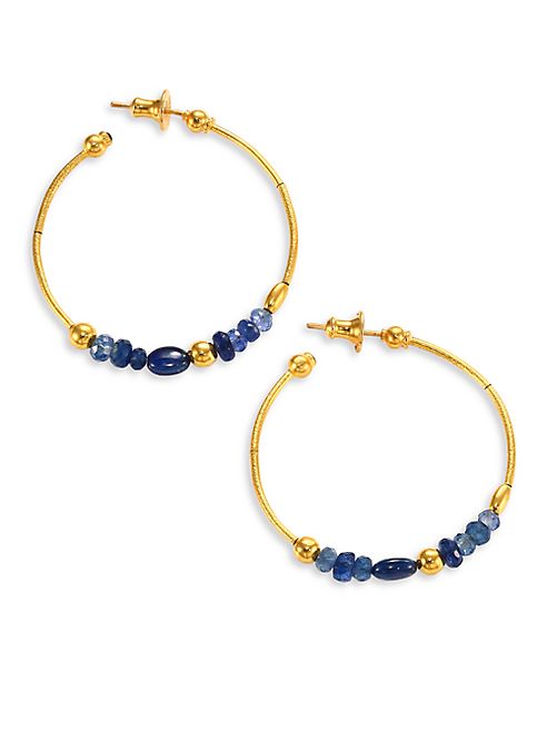 GURHAN - Delicate Rain Blue Sapphire & 24K Yellow Gold Hoop Earrings/1.5