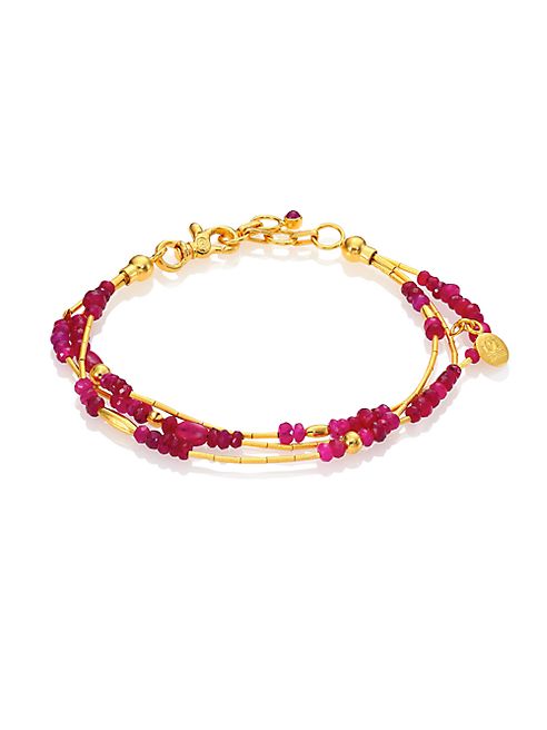 GURHAN - Delicate Rain Ruby & 24K Yellow Gold Triple-Strand Bracelet