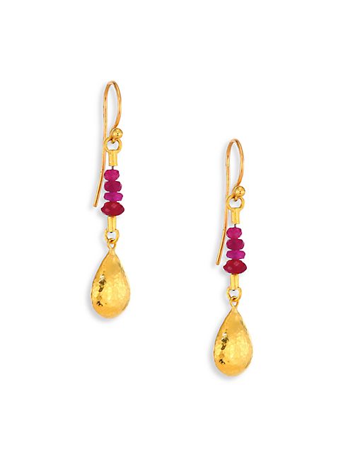 GURHAN - Delicate Rain Ruby & 24K Yellow Gold Drop Earrings