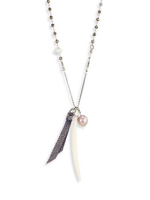 Chan Luu - Pyrite, Mother-Of-Pearl & Freshwater Pearl Pendant Necklace