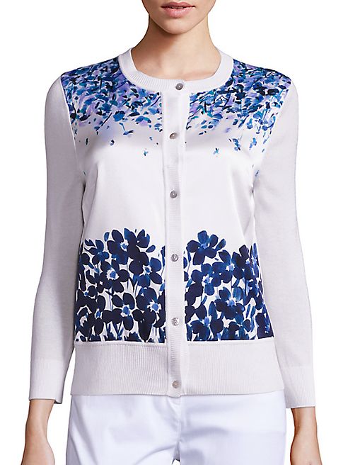 St. John - Floral-Print Silk & Knit Cardigan