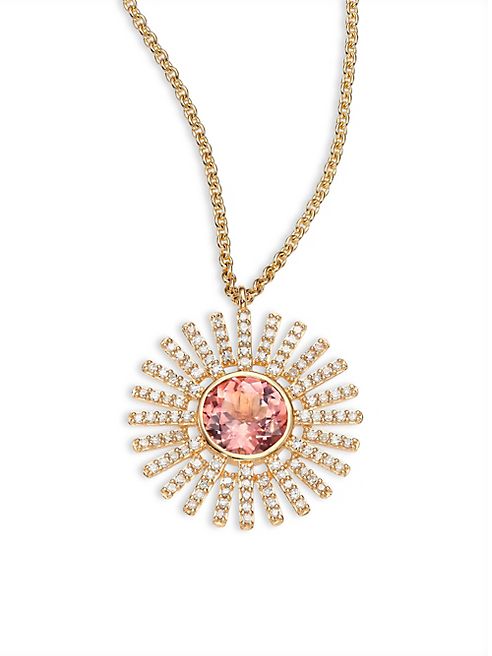 Astley Clarke - Rising Sun Diamond, Pink Tourmaline & 14K Yellow Gold Pendant Necklace