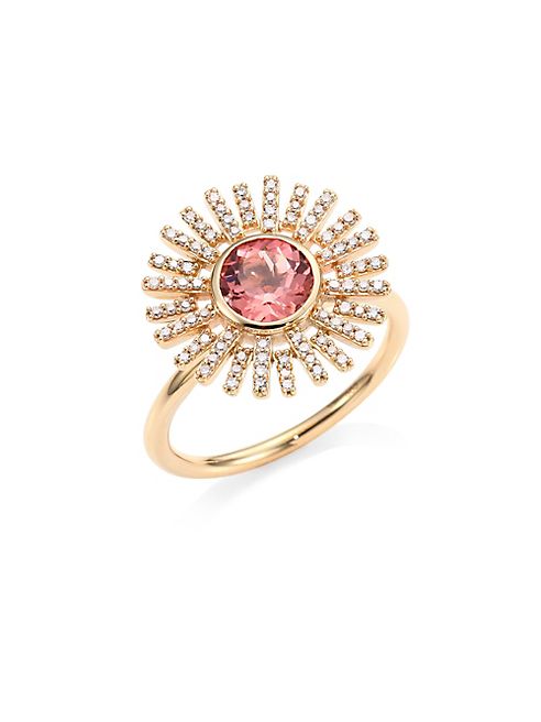 Astley Clarke - Rising Sun Diamond, Pink Tourmaline & 14K Yellow Gold Ring