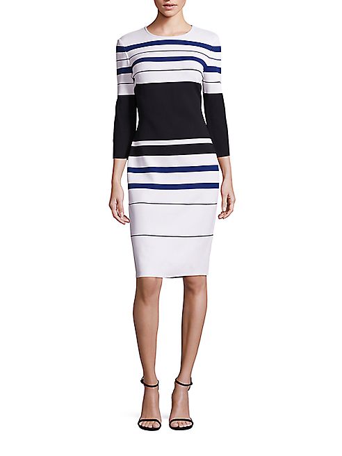 St. John - Sculpture Knit Striped Sheath Dress