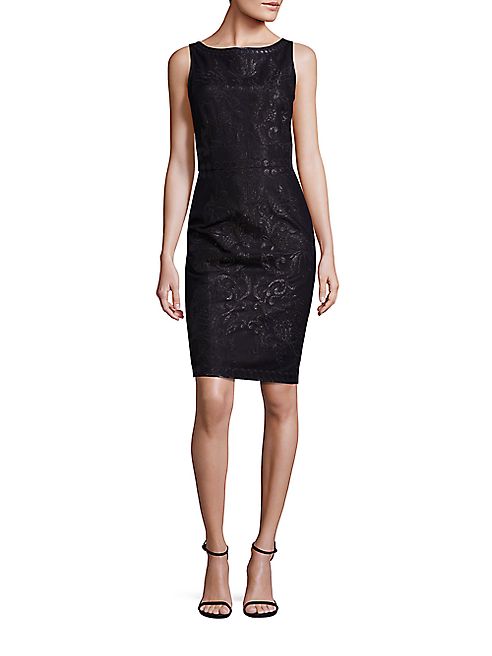 St. John - Sleeveless Mesh Embroidered Dress