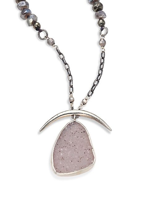 Chan Luu - Pyrite, Mystic Lab & White Agate Beaded Pendant Necklace