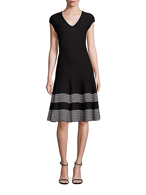 St. John - Pinwheel Jacquard Knit Fit-&-Flare Dress