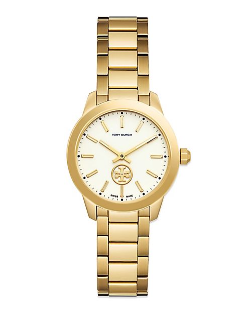 Tory Burch - Collins Goldtone Stainless Steel & Leather Strap Watch