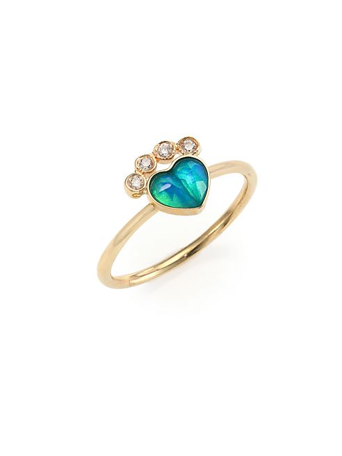 Jacquie Aiche - Sacred Heart Diamond, Blue Opal & 14K Yellow Gold Ring