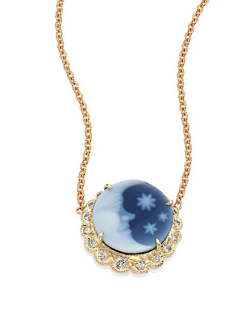 Jacquie Aiche - Blue Moon & Stars Diamond & 14K Yellow Gold Cameo Necklace