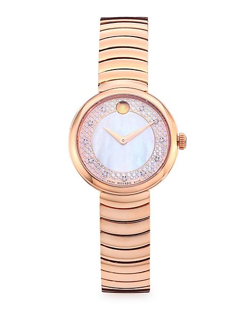 Movado - Myla Diamond & Mother-Of-Pearl Rose Goldtone Stainless Steel Bracelet Watch