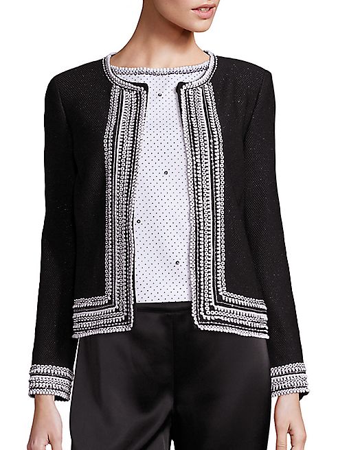 St. John - Embellished Lacquered Lattice Knit Jacket