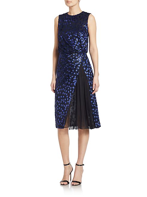 J. Mendel - Pleated-Inset Printed Draped Dress