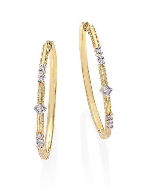 Jude Frances - Lisse Triple Diamond & 18K Yellow Gold Hoop Earrings/1.3