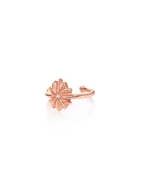 Jacquie Aiche - Flower Diamond & 14K Rose Gold Single Ear Cuff