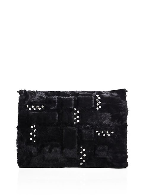 The Fur Salon - Embellished Lamb Fur Clutch