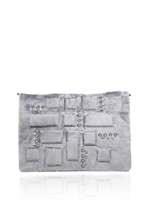 The Fur Salon - Embellished Lamb Fur Clutch