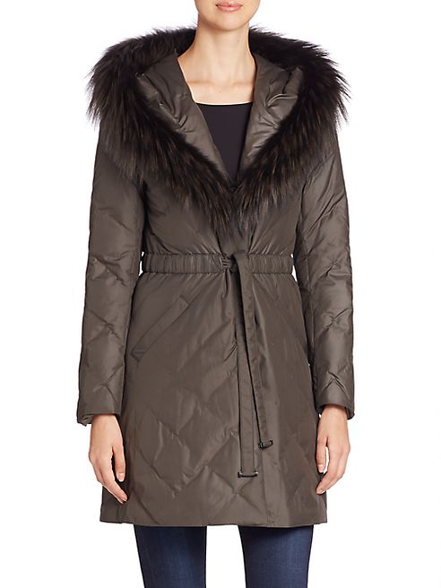 The Fur Salon - Fox Fur-Trimmed Quilted Puffer Coat