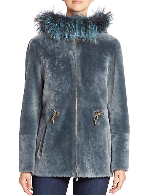 The Fur Salon - Fur-Trimmed Hooded Shearling Parka