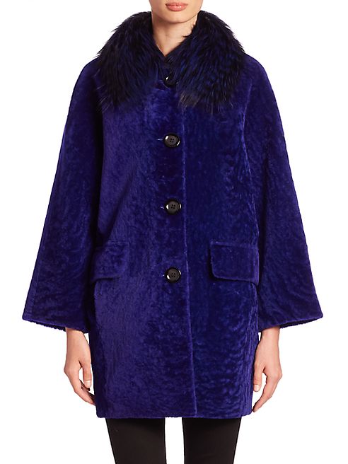 The Fur Salon - Fox Fur-Collar Shearling Jacket