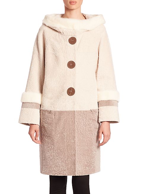 The Fur Salon - Mink Fur-Trimmed Hooded Shearling Jacket