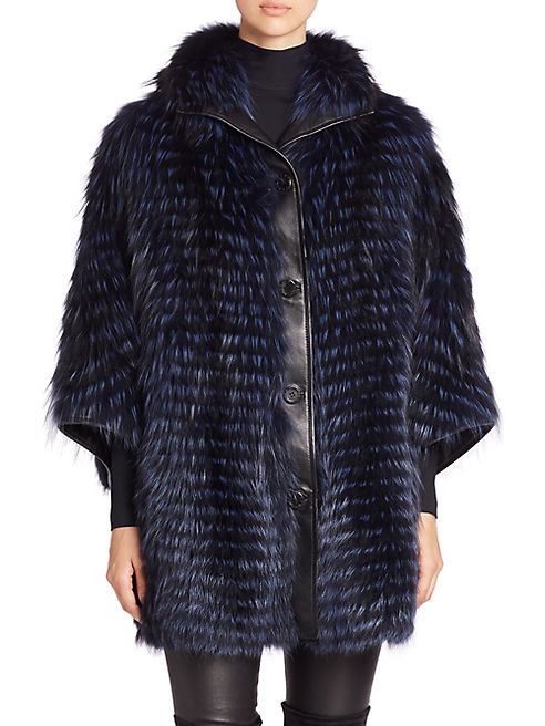 Bisang - Feathered Fox Fur & Leather Cape